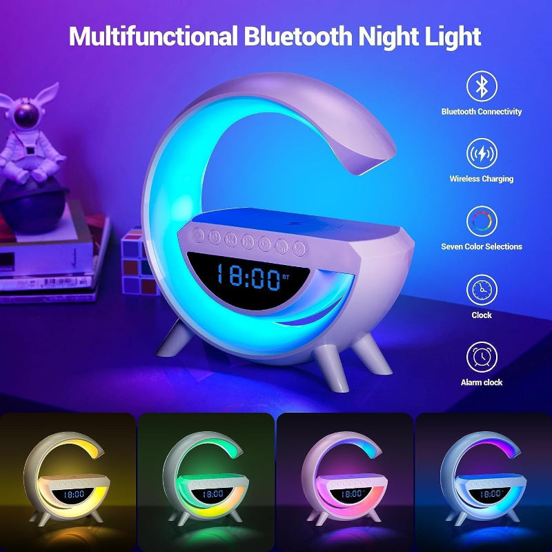BT-3401 LED Display Wireless Charger & Bluetooth Speaker – 7 Color Lights, Alarm Clock & FM Radio