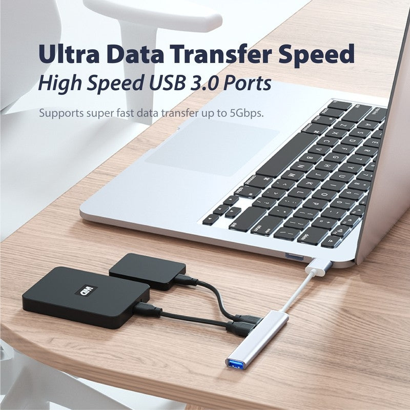 Aluminum Shell 4-Port USB 3.0 Hub – Portable & High-Speed