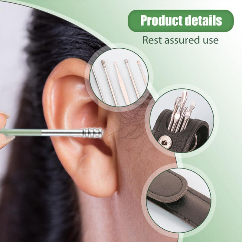 3-Pack Stainless Steel Ear Cleaning Kit – 6-Piece Portable Ear Wax Remover Set with PU Leather Case