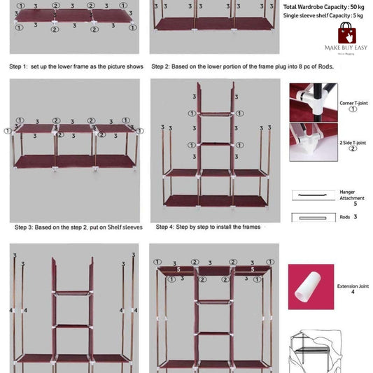 3 Layer Storage Wardrobe – Model 88130 | Foldable & Stylish Shelf Rack