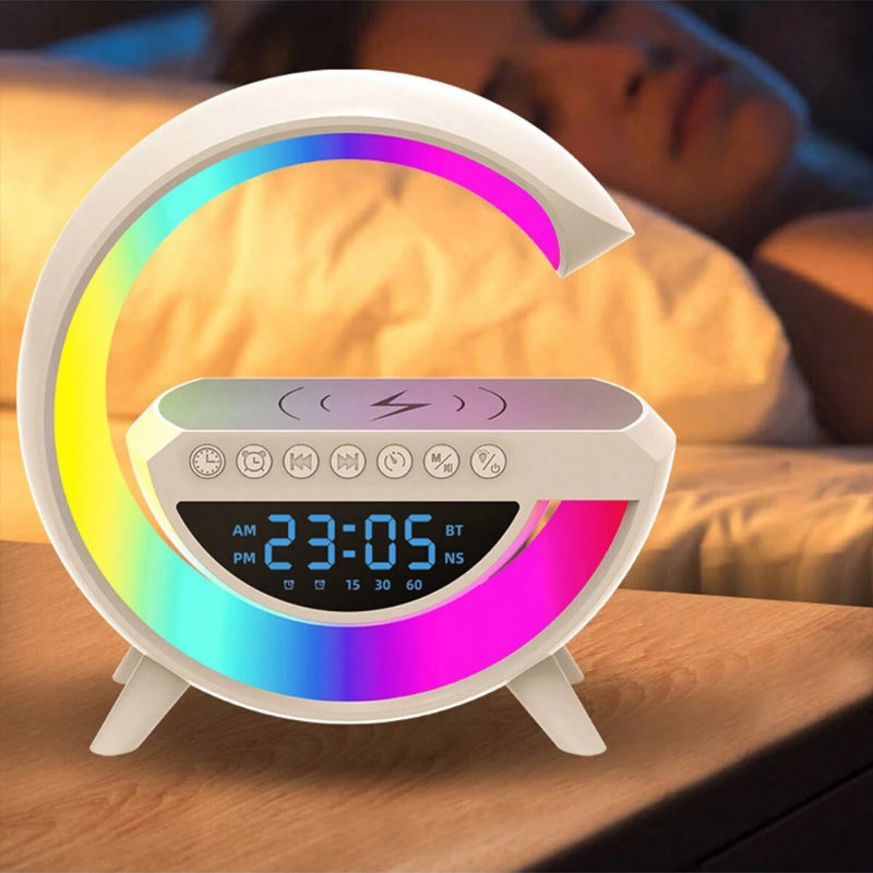 BT-3401 LED Display Wireless Charger & Bluetooth Speaker – 7 Color Lights, Alarm Clock & FM Radio