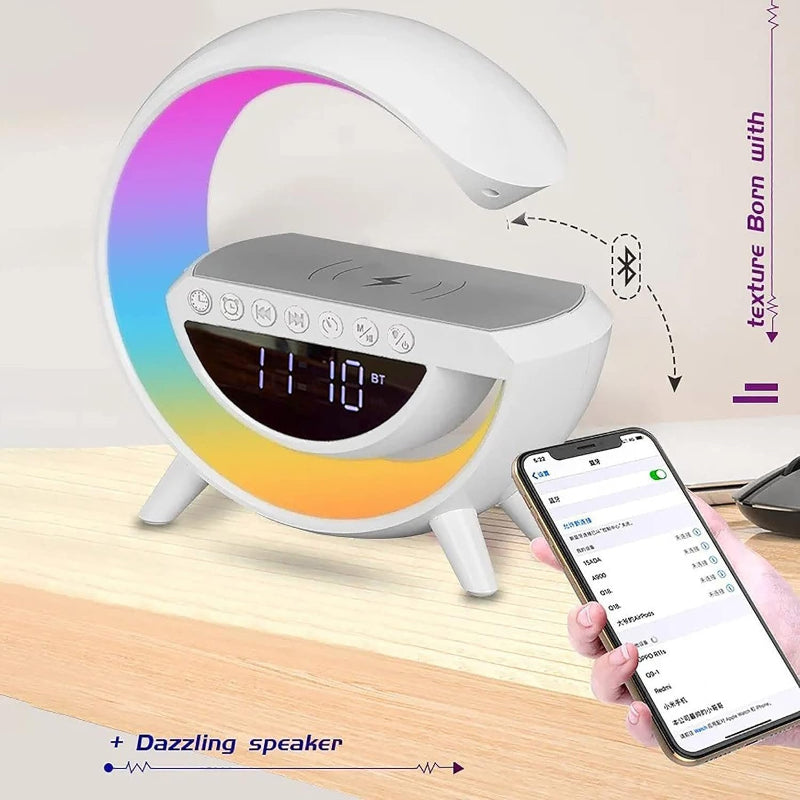 BT-3401 LED Display Wireless Charger & Bluetooth Speaker – 7 Color Lights, Alarm Clock & FM Radio