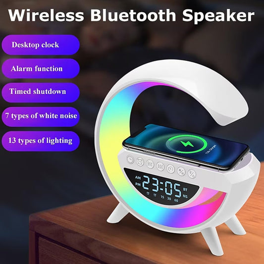 BT-3401 LED Display Wireless Charger & Bluetooth Speaker – 7 Color Lights, Alarm Clock & FM Radio