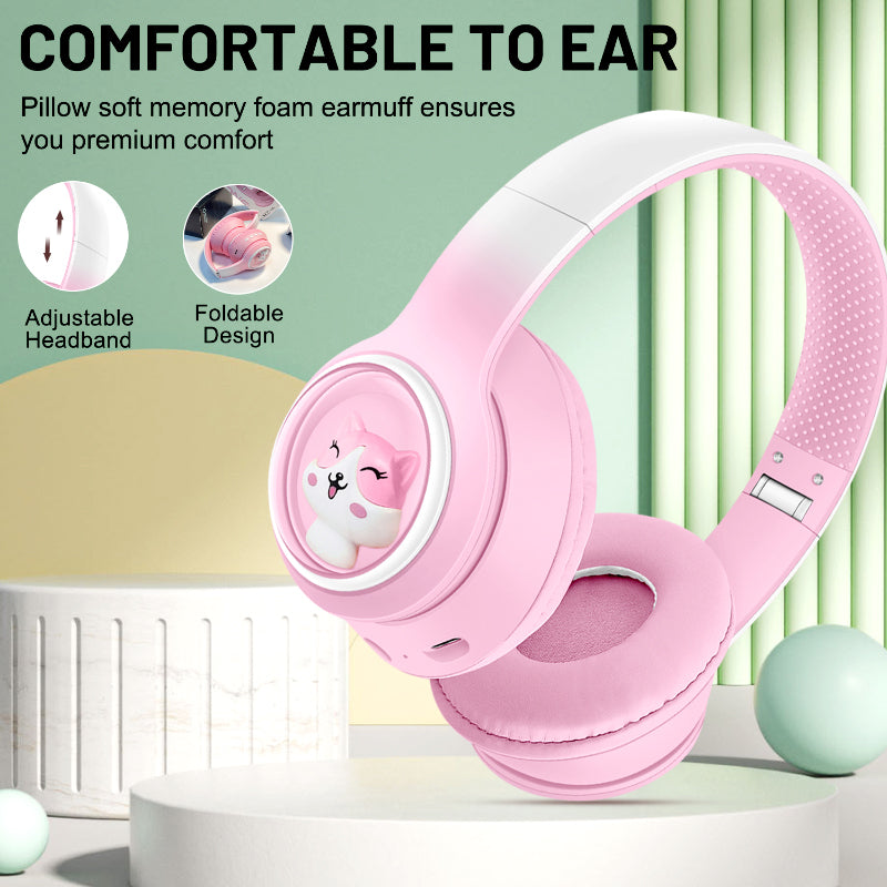 AKZ-08 Cartoon Design Bluetooth 5.3 Wireless Headphones – Hi-Res Audio, Long Battery, Built-in Mic