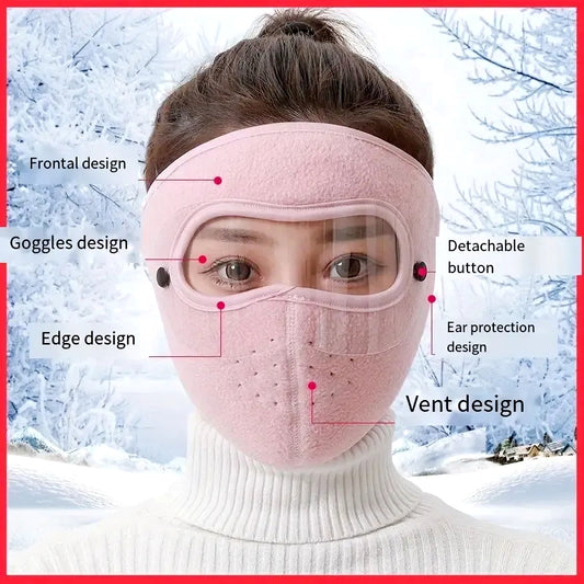Winter Polar Fleece Full Face Mask with Anti-Fog Transparent Visor