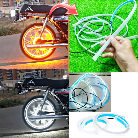 Universal Bike Hub LED Strip Light – Dual Color White & Yellow 2-in-1 Running & Turn Signal