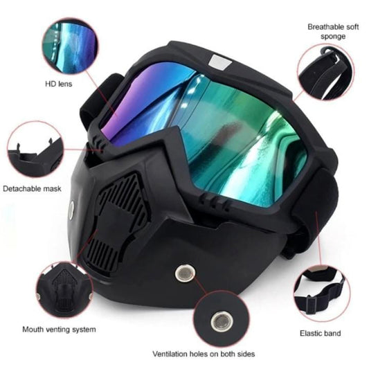 Off-Road Motorcycle Riding Goggle Mask with Detachable Face Shield & UV Protective Lens